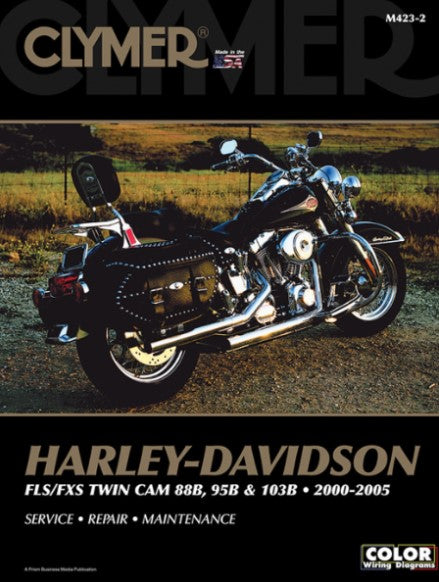 Clymer Repair Manuals cover featuring a Harley-Davidson motorcycle, detailing service and maintenance information for models from 2000-2005.