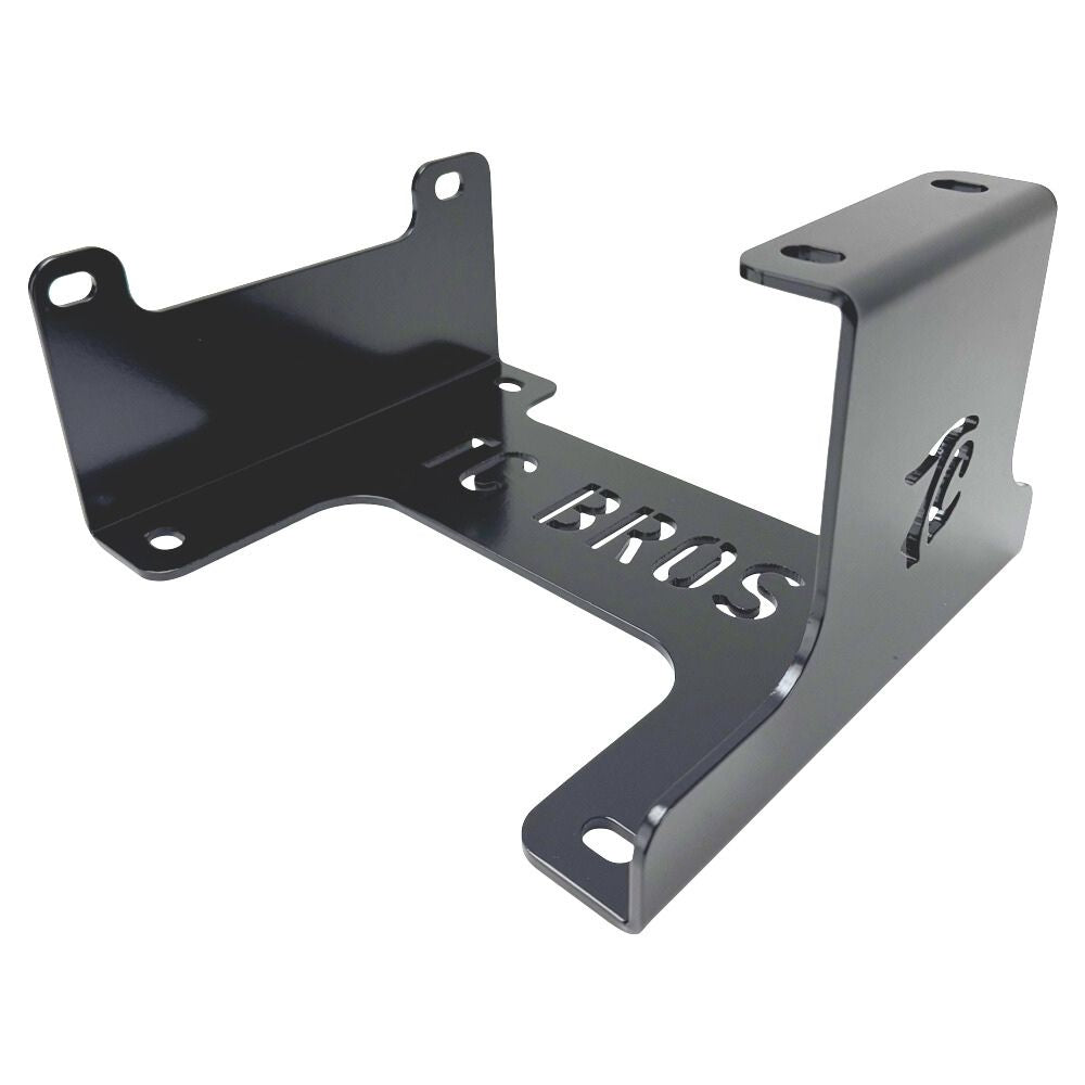 TC Bros. Engine Stand for 1999-2017 Harley Twin Cam A Motor (Touring & Dyna); black metal bracket with "TC BROS" cutout and multiple bolt holes—sturdy support for your engine.