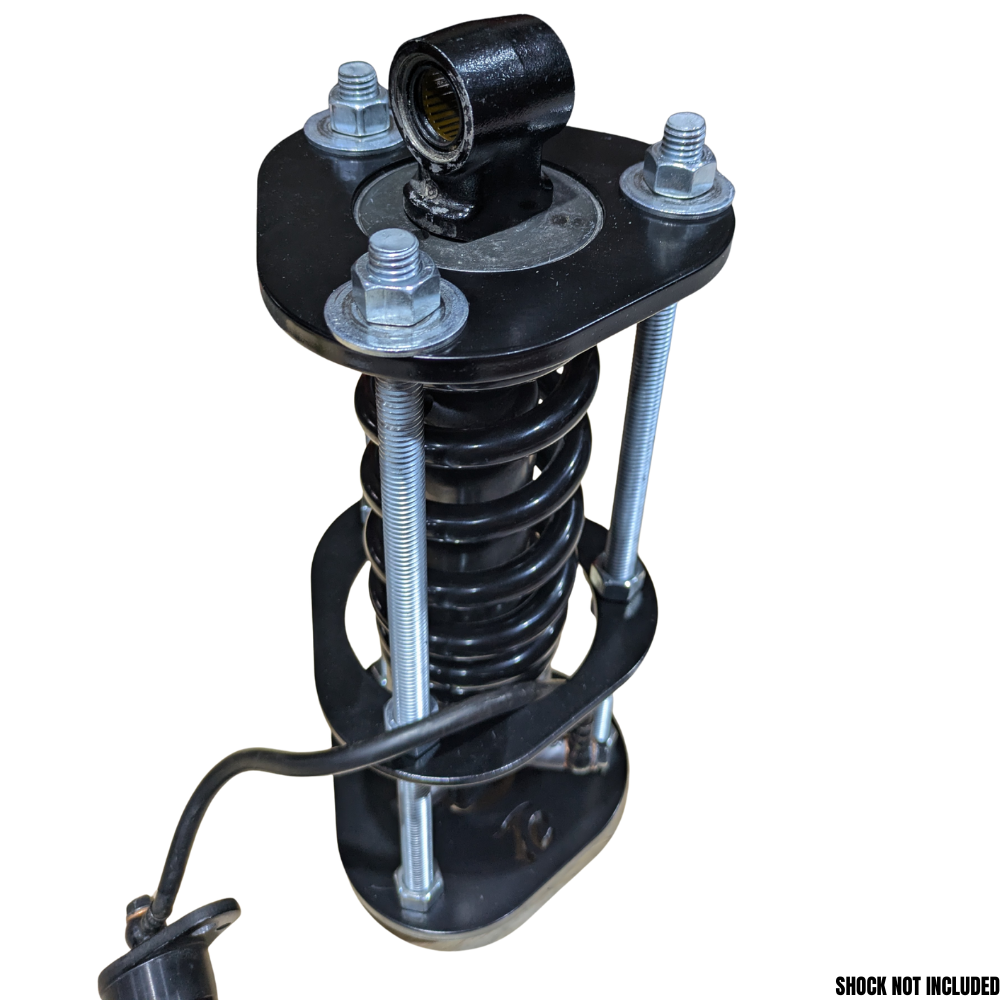 The TC Bros. Shock Spring Compressor for 2018-Up Harley-Davidson M8 Softail includes black metal spacers, bolts, washers, and nuts—perfect for safe shock absorber installation and maintenance.