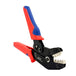 The Moto Iron® Ratcheting Crimp Tool, shown on a white background, features adjustable jaws and a red and blue design—ideal for electrical work and Harley-Davidson wiring.