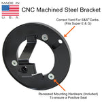 The TC Bros. Black Louvered Air Cleaner for S&S Super E & G Carbs is a black air filter assembly kit by TC Bros., featuring a chrome louvered air cleaner, cylindrical filter, mounting bracket, screws, and a star-shaped wing nut.