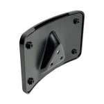 A Moto Iron® Curved Laydown License Plate Mount with frame for 1973-up Harley-Davidson, featuring a black metal triangular bracket and eight screws, displayed on a white background.