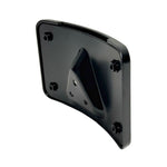A Moto Iron® Curved Laydown License Plate Mount with frame for 1973-up Harley-Davidson, featuring a black metal triangular bracket and eight screws, displayed on a white background.