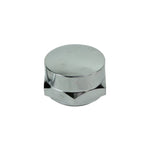 A Moto Iron® chrome round knob on a white background.