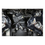 A close up of the S&S Cycle Premium 55mm CNC Ported Black Manifold for M8 Models engine of an M8 model motorcycle.