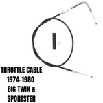 Drag Specialties Throttle Cable Kit for 1974–1980 Harley-Davidson Big Twin and Sportster includes a throttle cable, ferrule, and sleeve from Drag Specialties, shown on a white background.