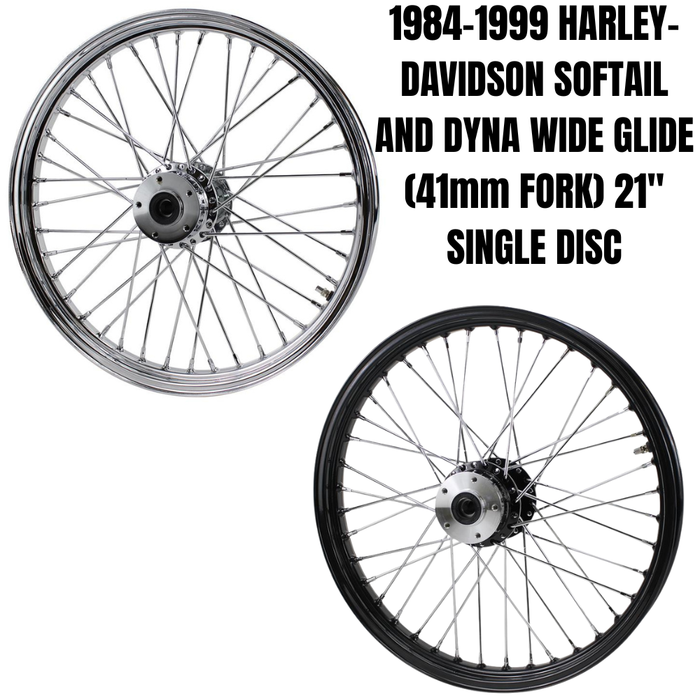 The Moto Iron® 21” × 2.15” front wheel fits 1984-1999 Harley-Davidson Big Twin models and Moto Iron Springers.