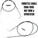 Drag Specialties Throttle Cable for 1990-1995 Harley-Davidson, featuring end fittings, a black sleeve, and hardware, is shown on a white background.