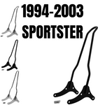 The TC Bros. Sissy Bar for Harley-Davidson Sportster 1994-2003 is a black and chrome bolt-on upgrade with mounting hardware—a stylish sissy bar by TC Bros., designed to fit your Sportster.