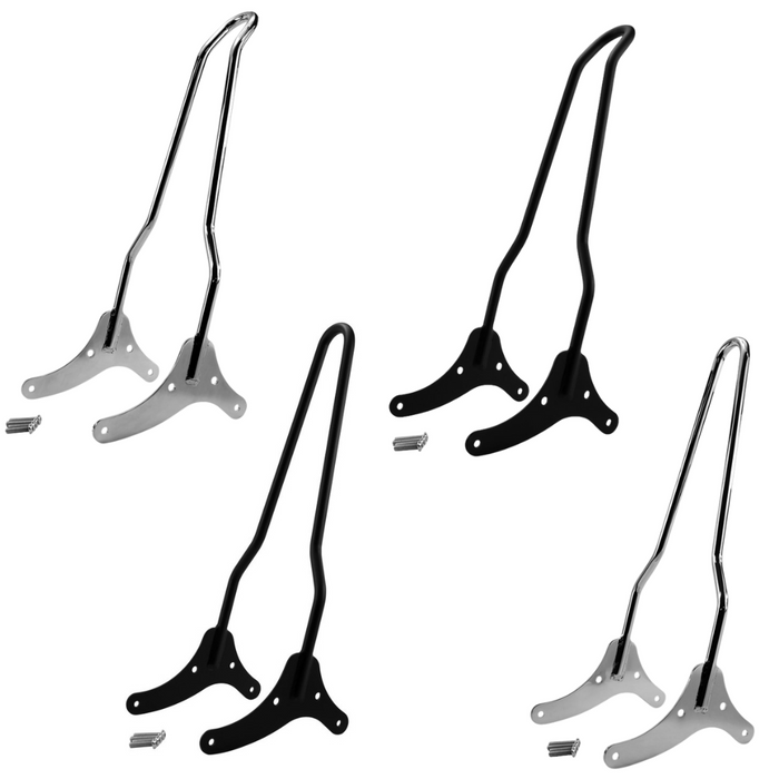 The TC Bros. Sissy Bar for Harley-Davidson Sportster 1994-2003 is a black and chrome bolt-on upgrade with mounting hardware—a stylish sissy bar by TC Bros., designed to fit your Sportster.