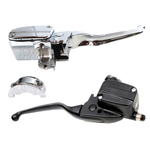 The Drag Specialties Front Master Cylinder for 2008-2013 Harley-Davidson Touring, shown in chrome and black with attached lever and mounting hardware, is displayed isolated on a white background.
