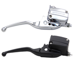Two Wyatt Gatling Front Master Cylinders for 2014-2016 Harley-Davidson Touring are shown side by side in chrome and matte black finishes, perfect for upgrades or customization. Both are viewed from the side.