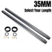 The TC Bros. Fork Tube Kit for Harley-Davidson 35mm includes two metal tubes and hardware, with "35MM Select Your Length" in bold black text. A great upgrade for Harley-Davidson fork tube kit installations by TC Bros.