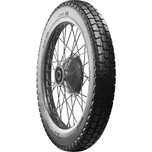 A classic block pattern tire, the Avon Tire - Safety Mileage Mark II AM7 - Rear - 4.00-18 - 64S by Avon, mounted on a spoked wheel.