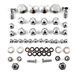 A set of Yamaha XS650 Top End Fastener Set - 1970-1971, including chrome nuts and bolts, that fits on a white background. Brand Name: XS-Performance.