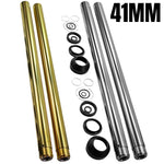 A set of TC Bros. chrome fork tubes with a hard chrome finish on a white background.