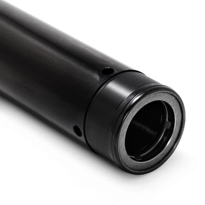 A black tube with a TC Bros. Black DLC Coated Fork Tubes "Stock Length" 49mm for FXD/FXDWG Dyna Wide Glide.