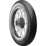 A classic block pattern tire, the Avon Tire - Safety Mileage Mark II AM7 - Rear - 4.00-18 - 64S by Avon, mounted on a spoked wheel.