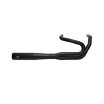 A black SUPERSTREET 2-1 EXHAUST for STANDARD CHASSIS M8 SOFTAIL® MODELS by S&S Cycle on a white background.