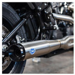 Stainless steel exhaust pipe designed for a motorcycle, compatible with S&S Superstreet and M8 Softail models. 

Revised Sentence: S&S Cycle&