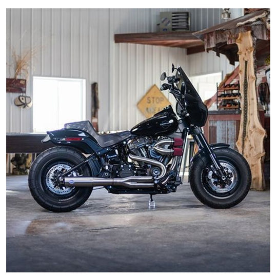 Stainless steel exhaust pipe designed for a motorcycle, compatible with S&S Superstreet and M8 Softail models. 

Revised Sentence: S&S Cycle's 50 State Legal SUPERSTREET 2-1 for STANDARD CHASSIS M8 SOFTAIL® MODELS Stainless Steel exhaust pipe is perfect for your motorcycle.