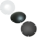 Three round metal plates, each featuring six holes—one in white, one in black, and one in dark gray—are displayed against a white background. These are Universal Derby Covers by Universal, designed to fit 2004-2022 Harley-Davidson Sportster models.