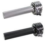 Two TC Bros. 7/8" Motorcycle Throttle grips, one in silver and one in black, are shown side by side with "7/8&