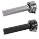 Two TC Bros. 7/8" Motorcycle Throttle grips, one in silver and one in black, are shown side by side with "7/8&