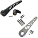 The TC Bros. Pro Series Truss Brake Pedal Arm for 2014-Up Harley-Davidson Touring is shown here in disassembled form, including the black metal pedal arm, matching mounting bracket, and a single screw—all displayed against a white background. Perfect for customizing your Touring/Bagger motorcycle or upgrading your Harley-Davidson with this adjustable brake lever setup from TC Bros.