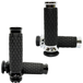 Two black and chrome Avon Diamond Contour Grips for Harley-Davidson Cable Throttle, featuring a diamond pattern texture, are displayed from different angles on a white background. These Avon Grips enhance both the style and comfort of your motorcycle handlebars.