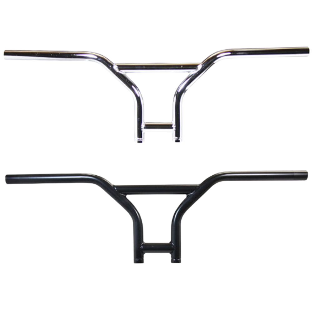 TC Bros. 1" BMX Handlebar by TC Bros.—chrome with a straight crossbar and upward-angled grips for a vintage BMX style inspired by classic Harley bars, shown on a plain white background.