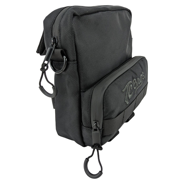 A black TC Bros. Motorcycle Handlebar Bag with a zipper.