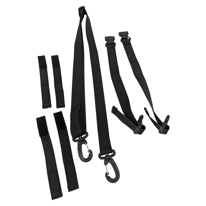 A set of black straps with hooks, perfect for securing your TC Bros. Motorcycle Handlebar Bag and TC Bros.&