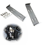 The TC Bros. Battery Box Mounting Kit for Sportster Hardtail includes a metal bracket with four slotted holes, plus bolts, nuts, and washers—perfect for securely mounting a battery box. All parts are displayed on a white background.