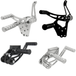 Four Mid-USA billet aluminum rearset foot peg assemblies, including a silver and black Complete Forward Controls Kit for 1936-1999 Harley-Davidson Big Twin, are shown against a white background.
