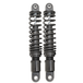 Two pairs of motorcycle shocks are shown: the top is Drag Specialties Premium Adjustable Height Shocks for 1980-2025 Harley-Davidson Touring in matte black; the bottom pair features chrome with black accents, ideal for Touring models.