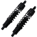 Two chrome coilover shocks, diagonally placed on a white background—Drag Specialties Premium Adjustable Height Shocks for 2004-2022 Harley-Davidson Sportster.