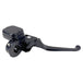A front brake master assembly by Moto Iron® designed for Harley 1996-2017 models, featuring a black curved handle and an attached reservoir compatible with OEM Master systems, including mounting components for single disc applications.