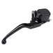 A front brake master assembly by Moto Iron® designed for Harley 1996-2017 models, featuring a black curved handle and an attached reservoir compatible with OEM Master systems, including mounting components for single disc applications.