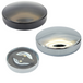 A Moto Iron® Cam Lock Gas Cap for Harley-Davidson and custom bikes, featuring a shiny, round silver design with a smooth top and ridged edges, shown on a white background.