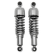 Two pairs of Drag Specialties Replacement Shocks for 1980-2025 Harley-Davidson Touring are shown—one chrome, one black—side by side on a white background, perfect replacement parts for your Harley, from Drag Specialties.