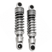 Two pairs of motorcycle shocks are shown: the top is Drag Specialties Premium Adjustable Height Shocks for 1980-2025 Harley-Davidson Touring in matte black; the bottom pair features chrome with black accents, ideal for Touring models.