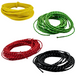 Four Moto Iron® Vintage Cloth-Covered Wires in yellow, green, red, and black with white dotted patterns are coiled and displayed on a white background.