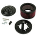 The TC Bros. Air Cleaner for Harley-Davidson Bendix, Zenith, and Keihin Butterfly Carburetors features red pleated fabric and a ribbed silver metal cap. This round cleaner by TC Bros. is shown against a white background.