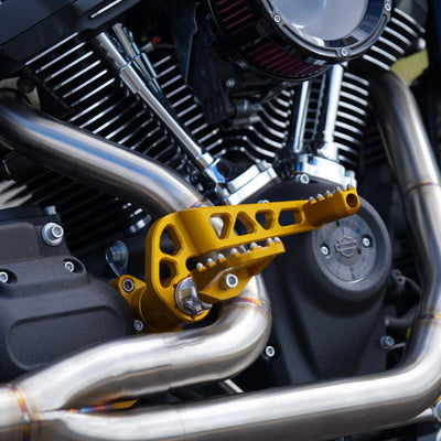 Honda cbr600rr with TC Bros. Pro Series Mid Controls, designed for maximum lean angle on the Harley Davidson Softail, are replaced by TC Bros. Pro Series Mid Controls fits 2018-newer M8 Softail Gold from the brand TC Bros.