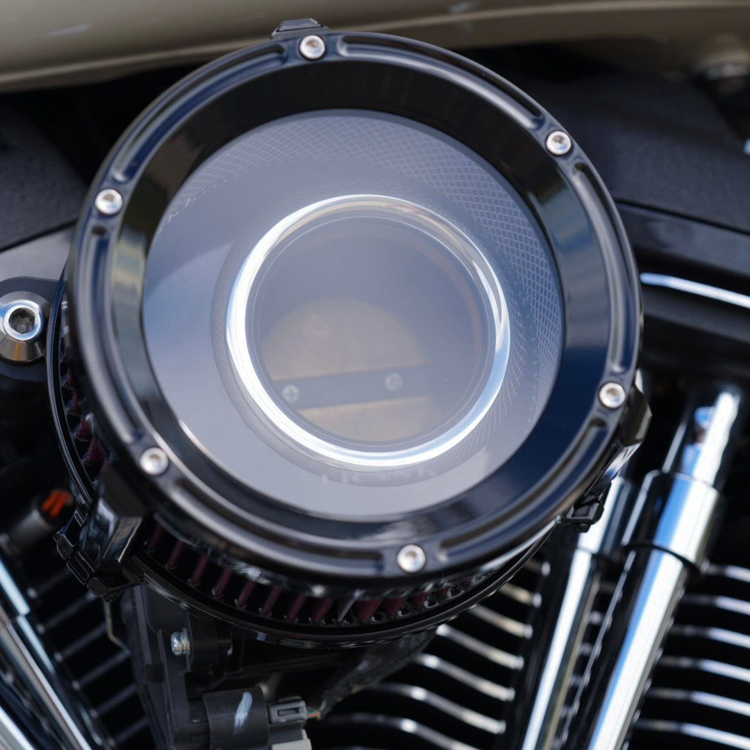 The Trask Assault Charge High-Flow Air Cleaner 2017-2024 Harley M8 is a high-flow black air filter specifically designed for the Harley M8 motorcycle.