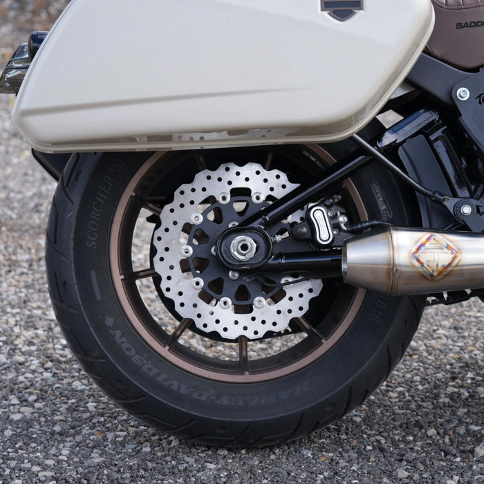 The TC Bros. 11.8in Profile™ Rear Floating Brake Rotor, designed with circular holes and a wave-like edge, features a black center. It&