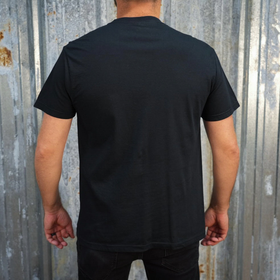 TC Bros. Rider - Black Tee with a vintage motorcycle print and the text "tc bros, since MMVI, custom motorcycle parts", crafted from ring-spun cotton.