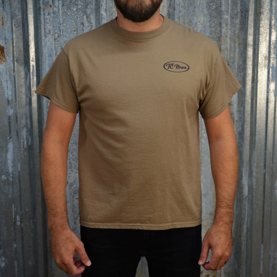 Plain beige staple Pete - Brown Savanah Tee made of ring-spun cotton with a small logo on the left chest from TC Bros.