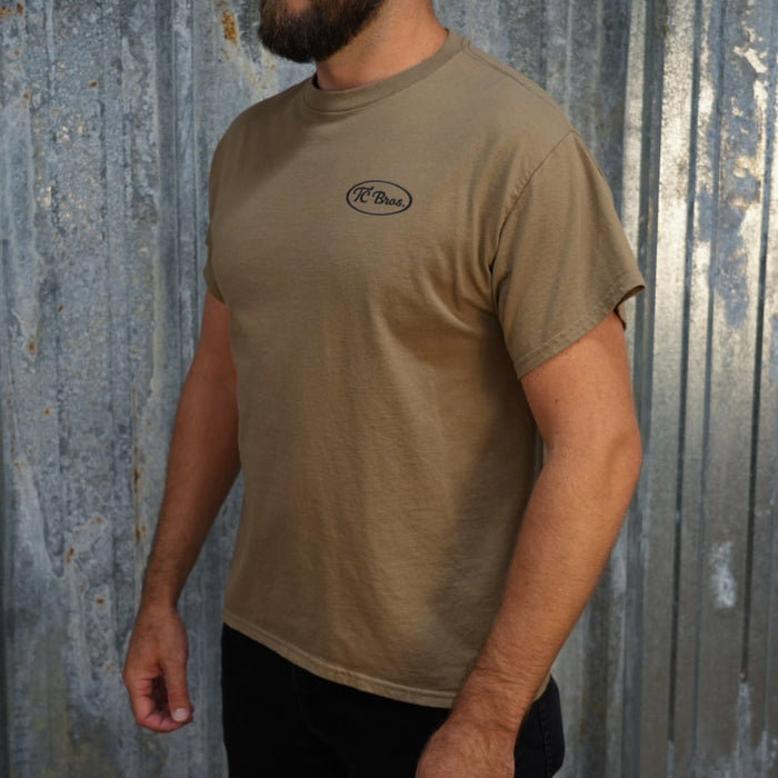 Plain beige staple Pete - Brown Savanah Tee made of ring-spun cotton with a small logo on the left chest from TC Bros.